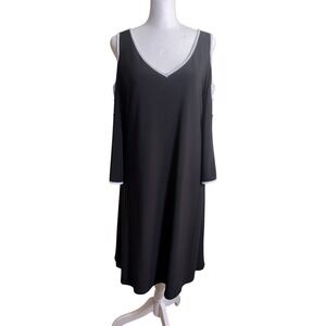 MSK Womens Black White Cold Shoulder Lattice Bell Sleeve V-Neck Shift Dress M